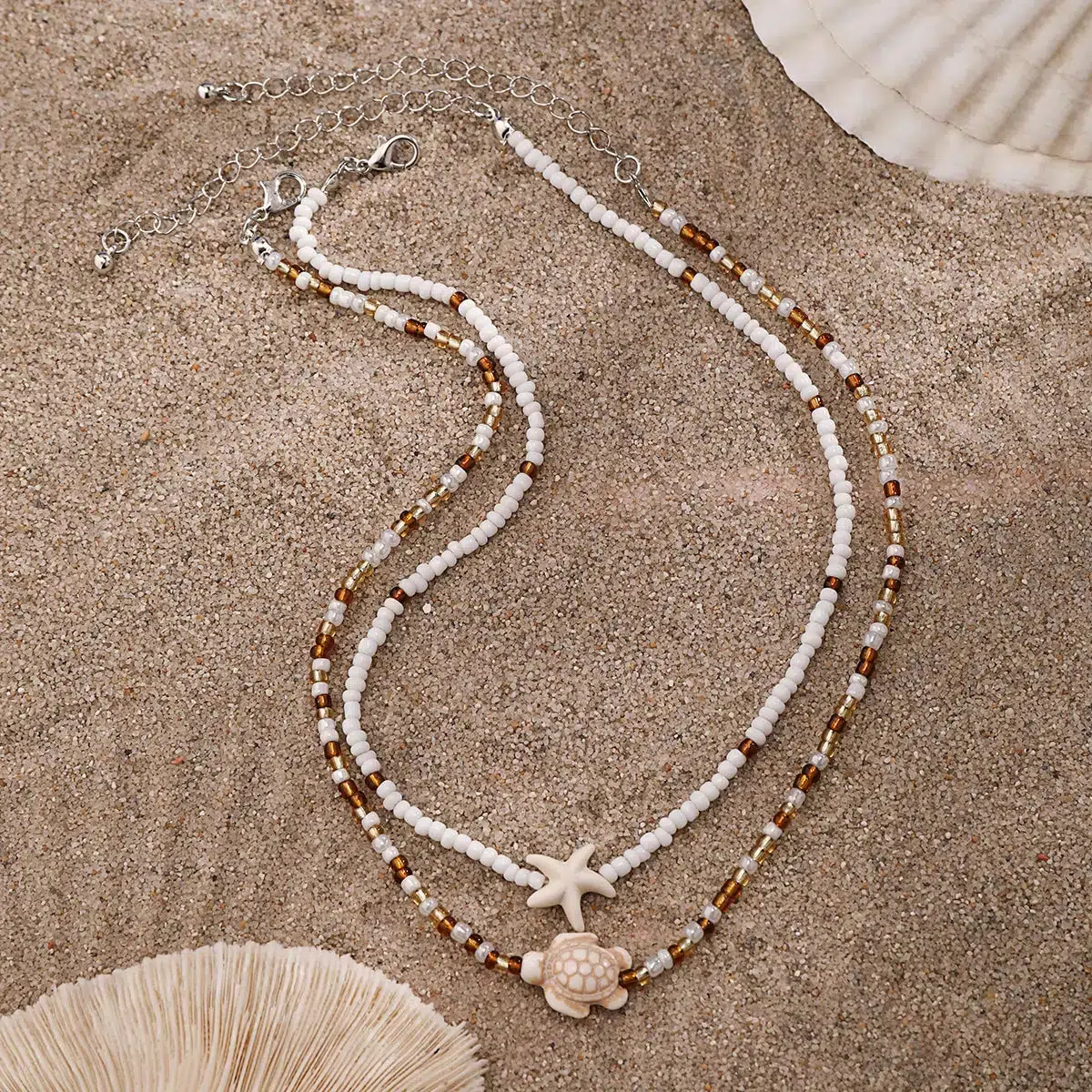 Starfish & Turtle Beaded Two-Pack Necklace Set - Image 3