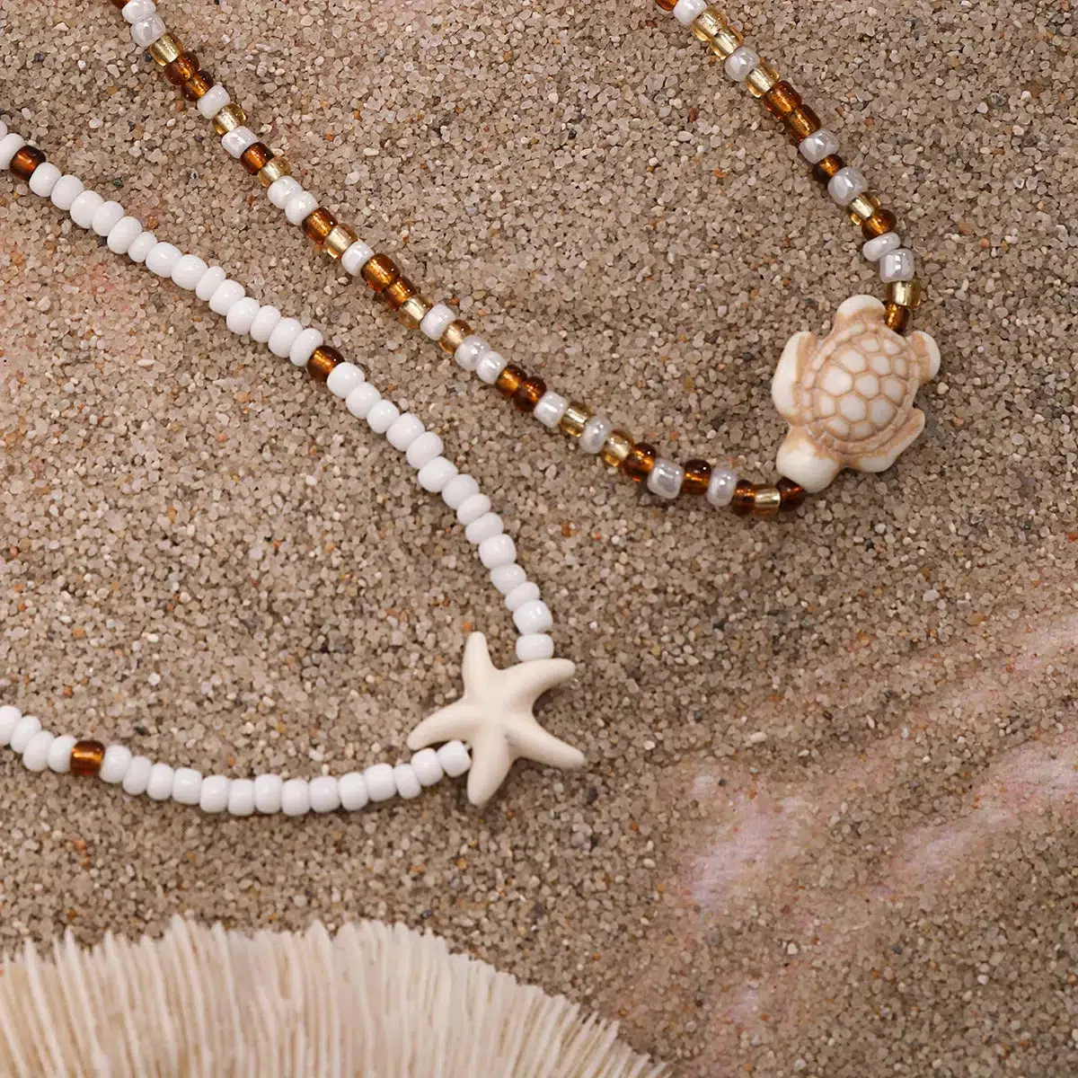 Starfish & Turtle Beaded Two-Pack Necklace Set - Image 4