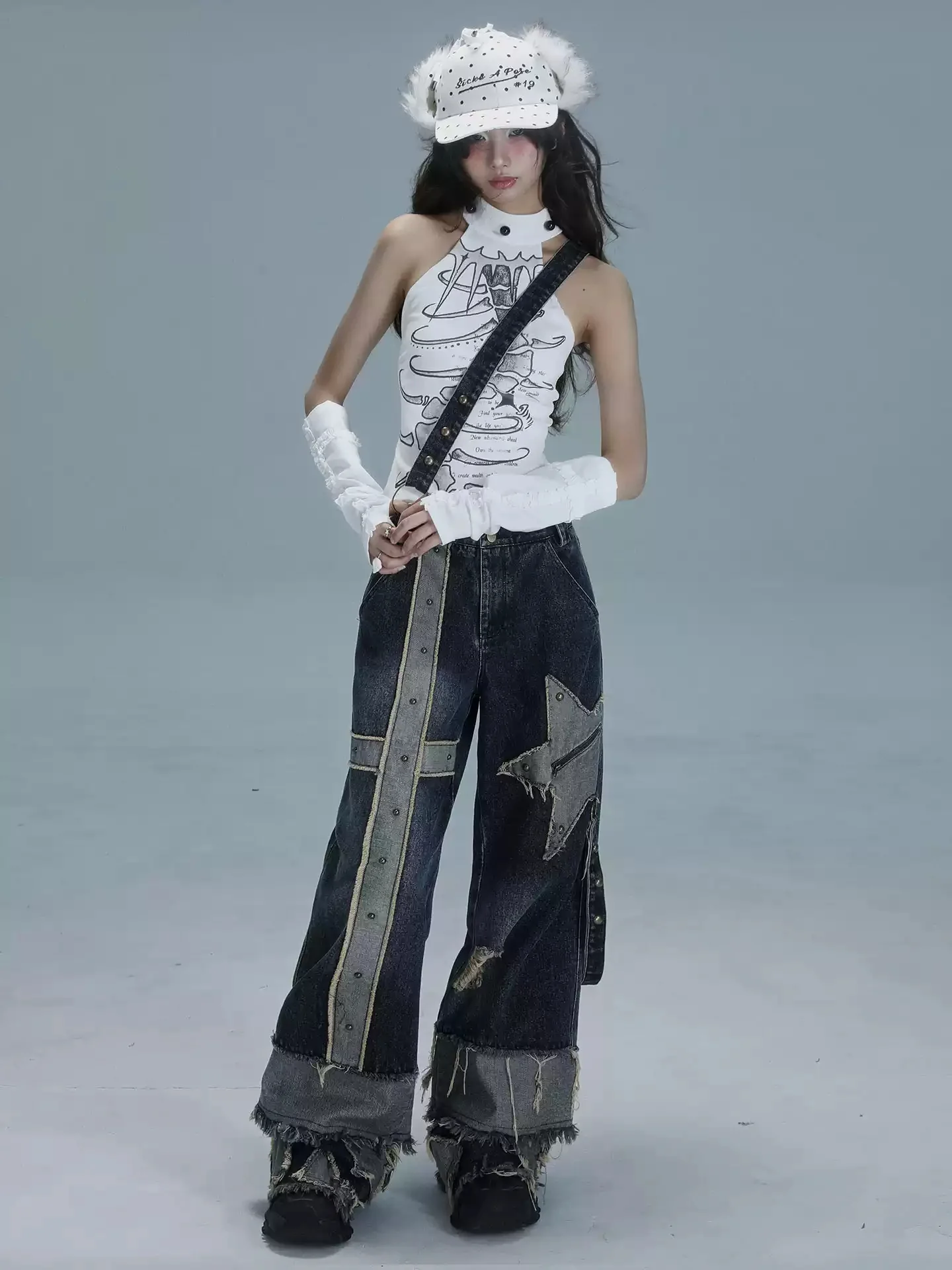 stars denim wide-leg trousers - Image 3