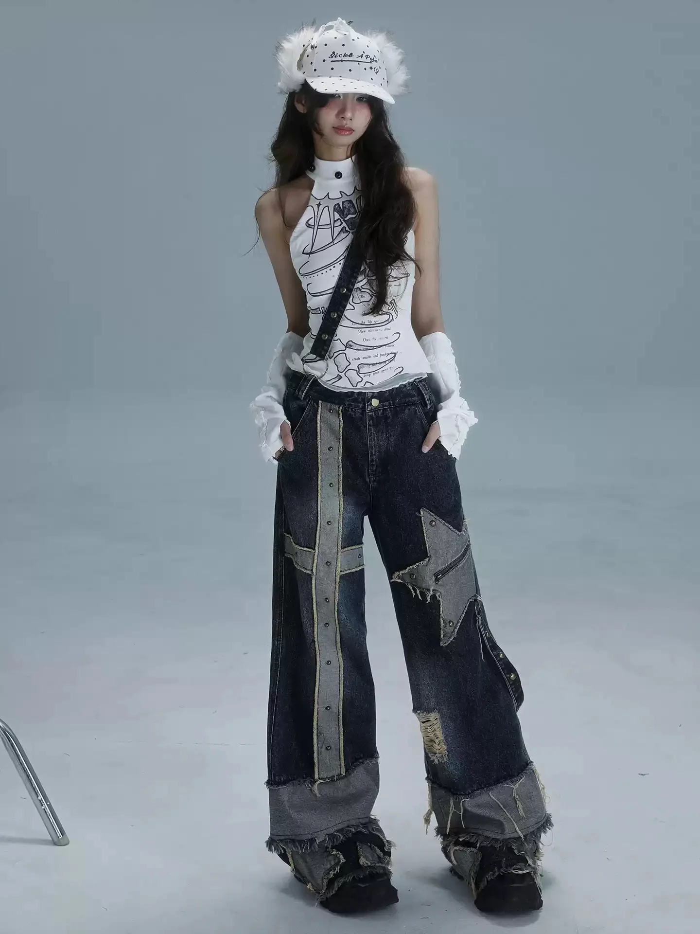 stars denim wide-leg trousers - Image 4