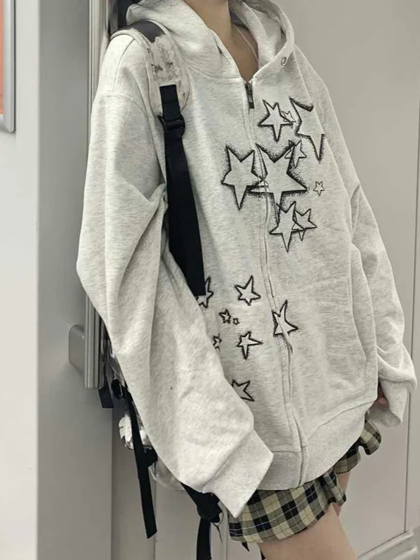 Stars Printed Zip-up Y2K Hoodie - Image 2