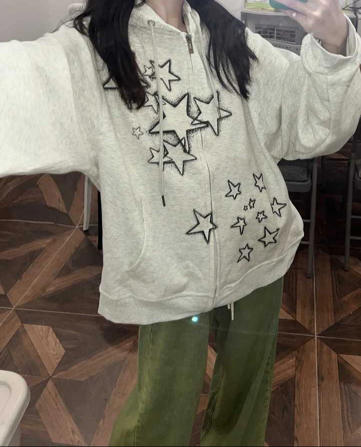 Stars Printed Zip-up Y2K Hoodie - Image 3