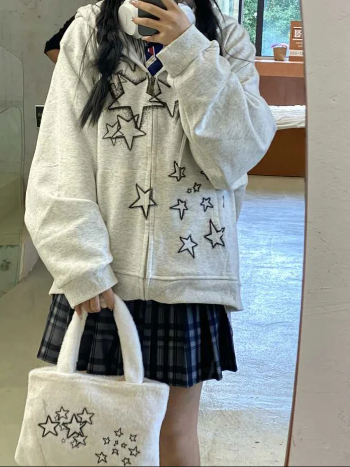 Stars Printed Zip-up Y2K Hoodie - Image 4