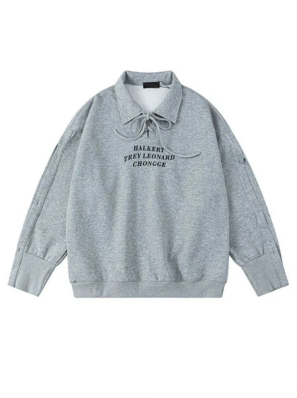 Strap Design Polo Collar Loose Sweatshirt - Image 6