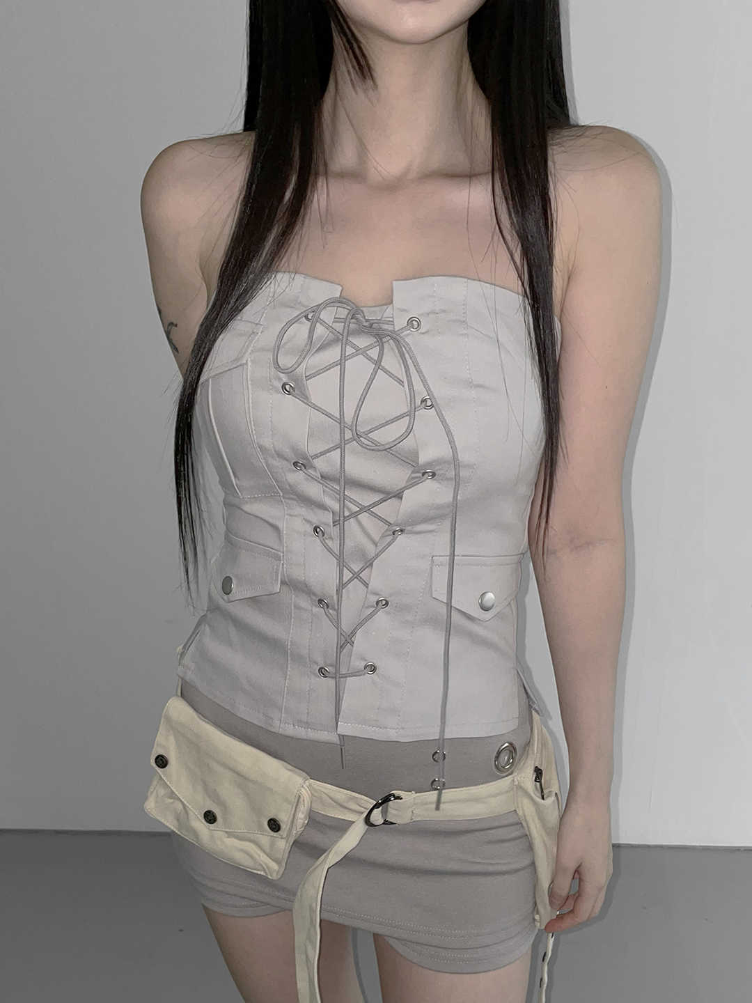 Strap Zipper Tube Top - Image 3