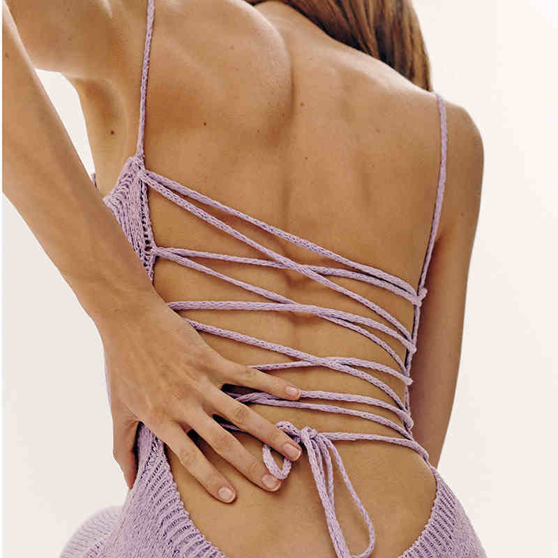 Strapped Backless Knitted Suspender Dress - Image 6