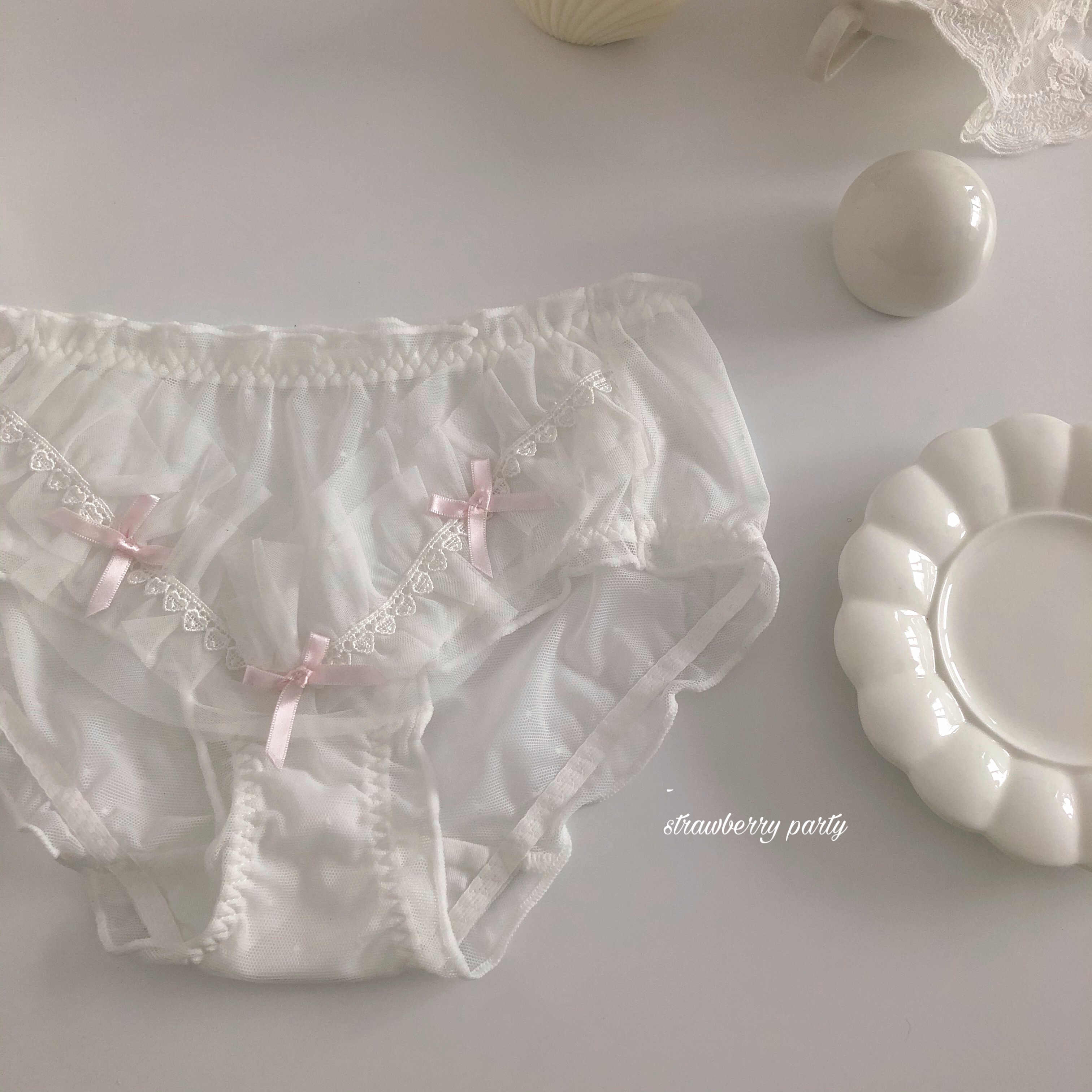 Strawberry Bow Mesh Coquette Panties - Image 2