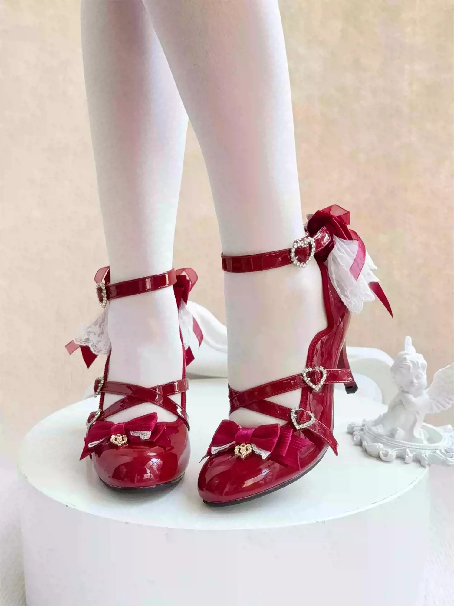 Strawberry Cheese Lolita Bow High Heels - Image 3