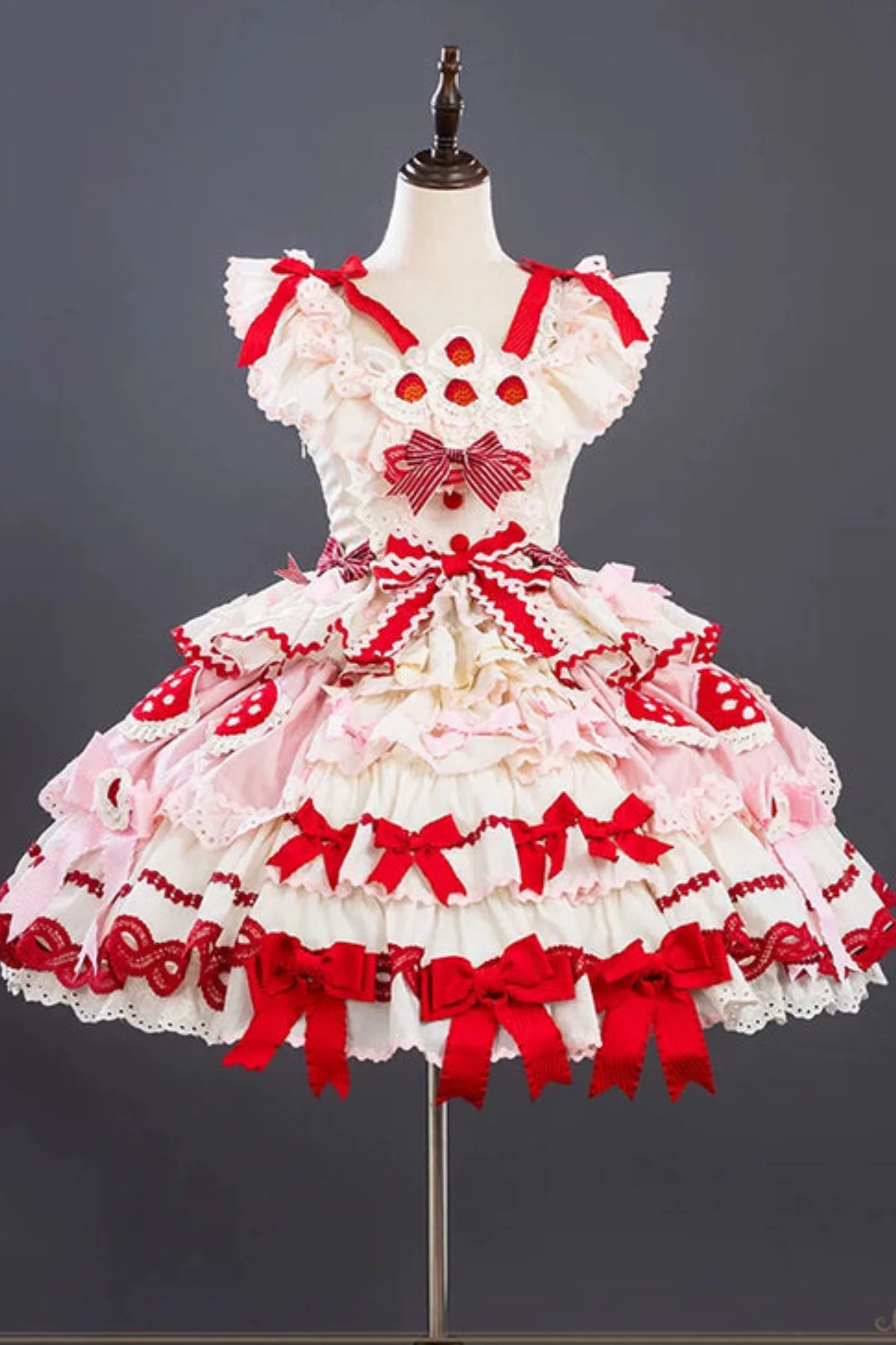 Strawberry Fantasy Lolita Dress + Jumper Skirt + Ribbon + Sleeves + Bonnet - Image 12