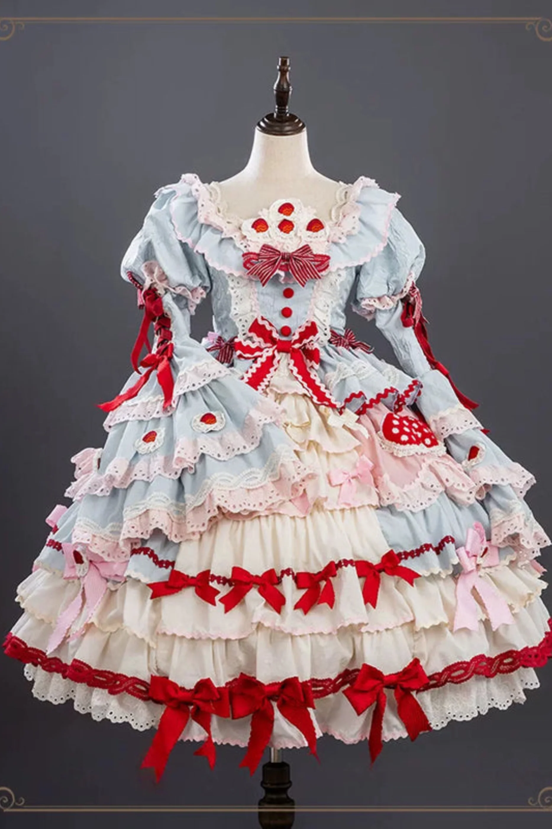 Strawberry Fantasy Lolita Dress + Jumper Skirt + Ribbon + Sleeves + Bonnet - Image 32