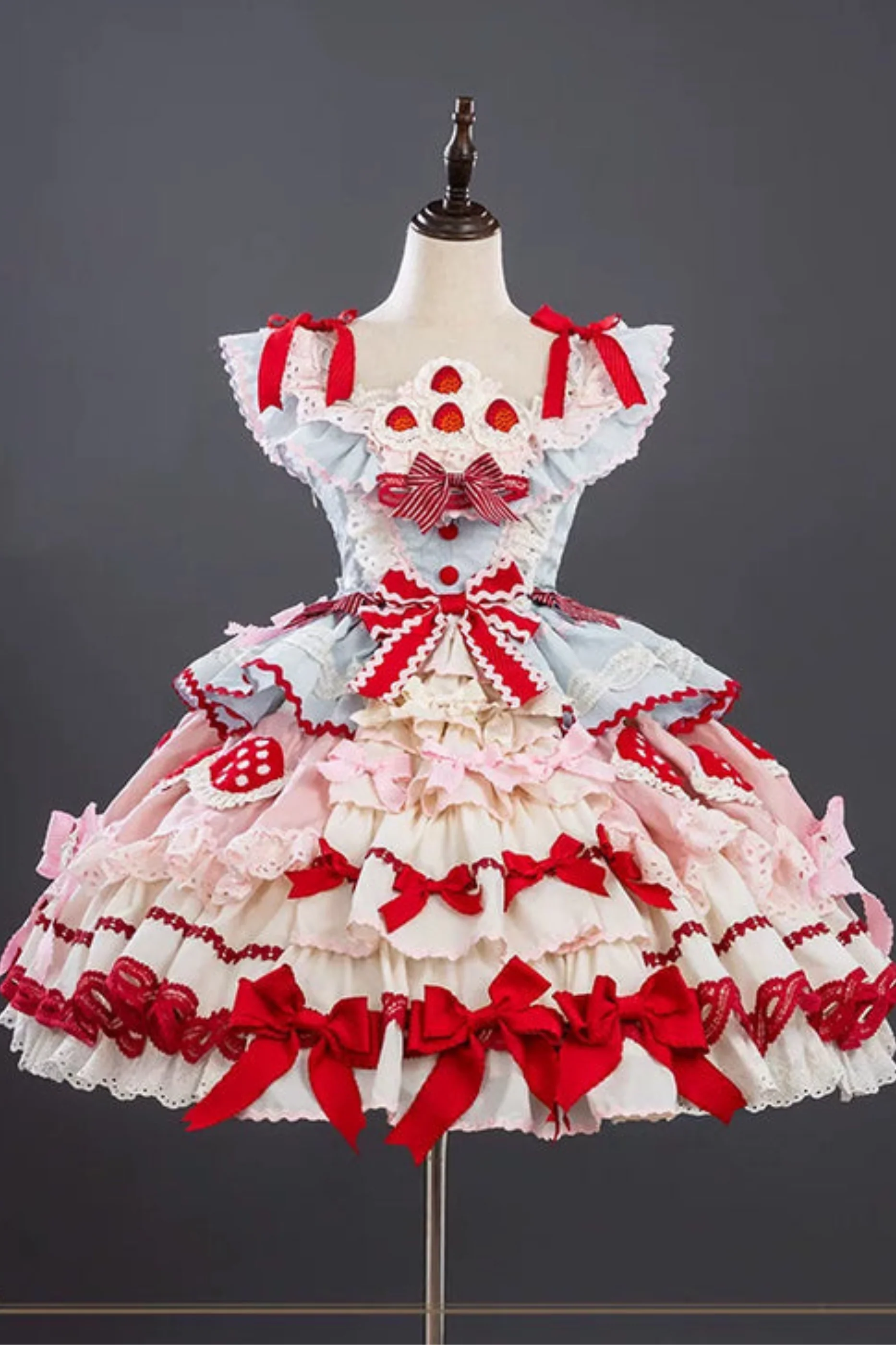 Strawberry Fantasy Lolita Dress + Jumper Skirt + Ribbon + Sleeves + Bonnet - Image 11