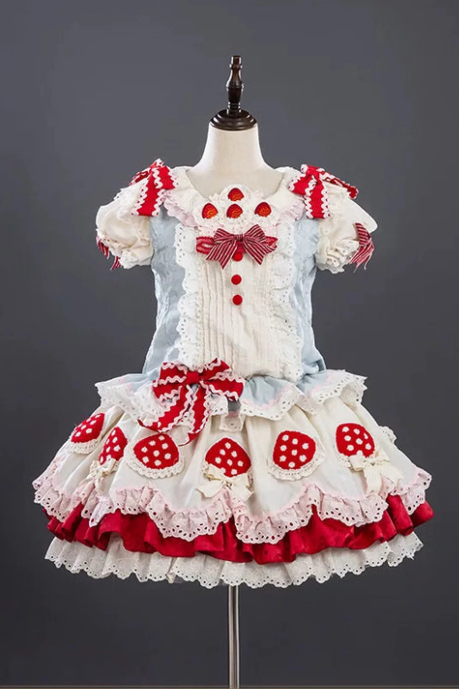 Strawberry Fantasy Lolita Dress + Jumper Skirt + Ribbon + Sleeves + Bonnet - Image 5
