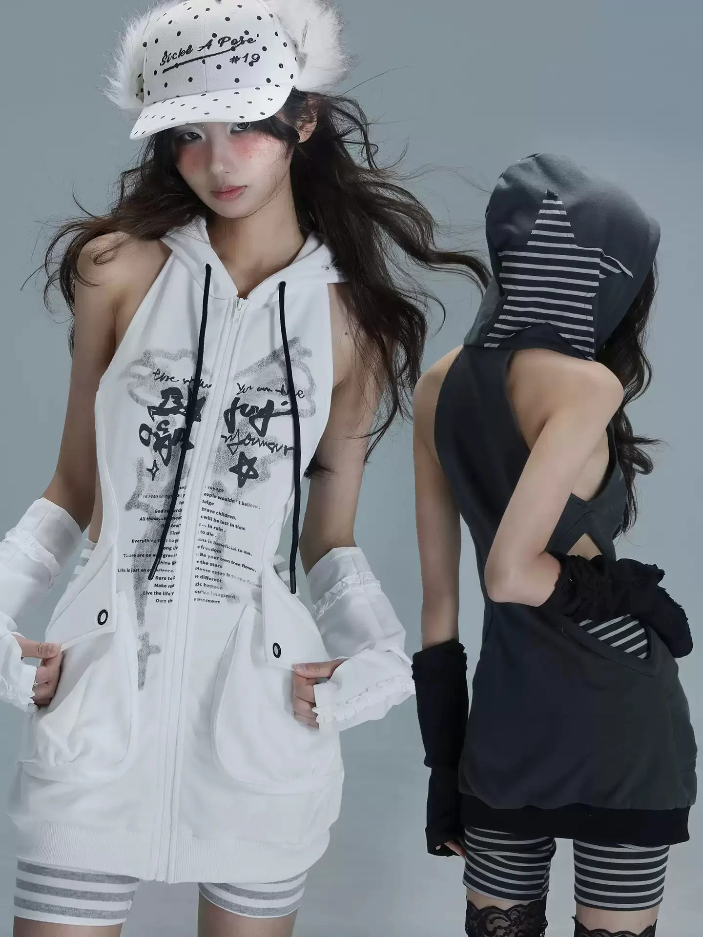 street hollow long hoodie dress