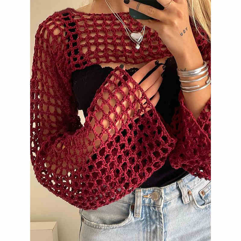 Street Mesh Hollow Knitted Blouse - Image 10