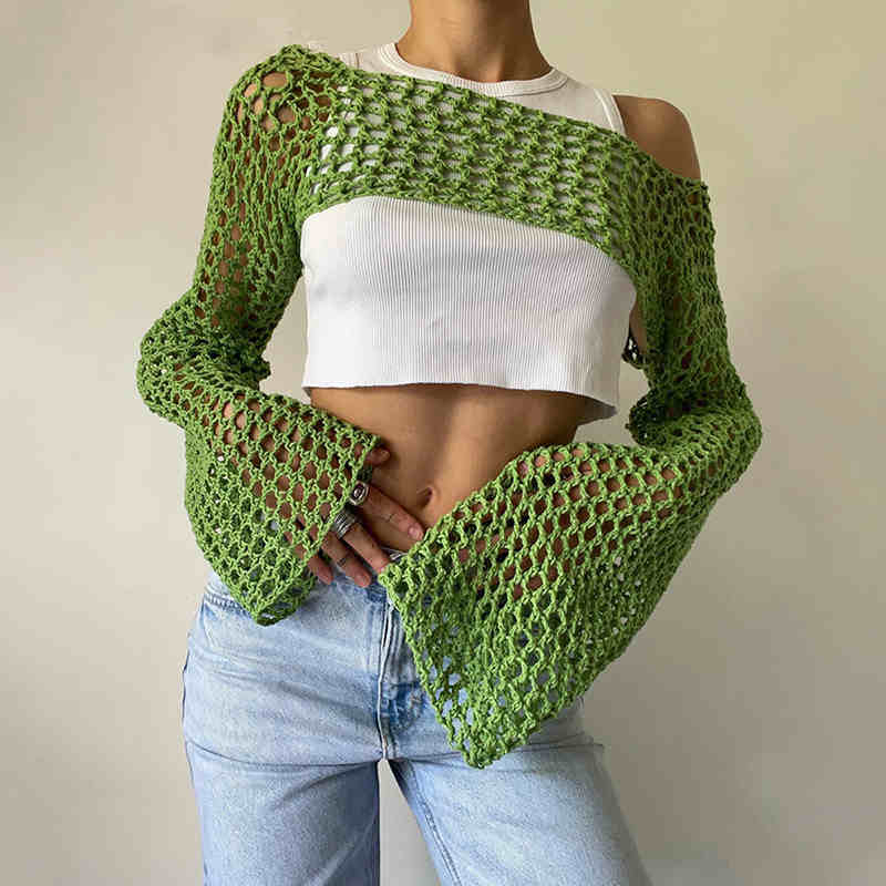 Street Mesh Hollow Knitted Blouse - Image 11