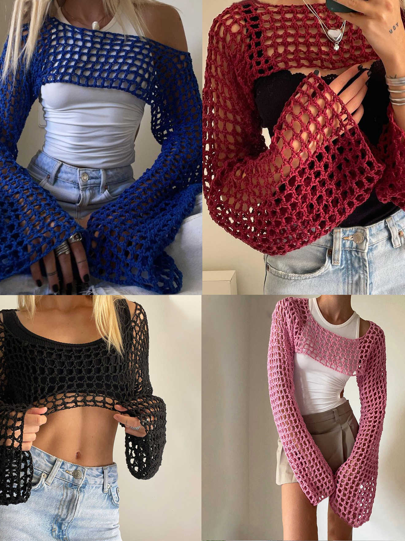 Street Mesh Hollow Knitted Blouse - Image 4