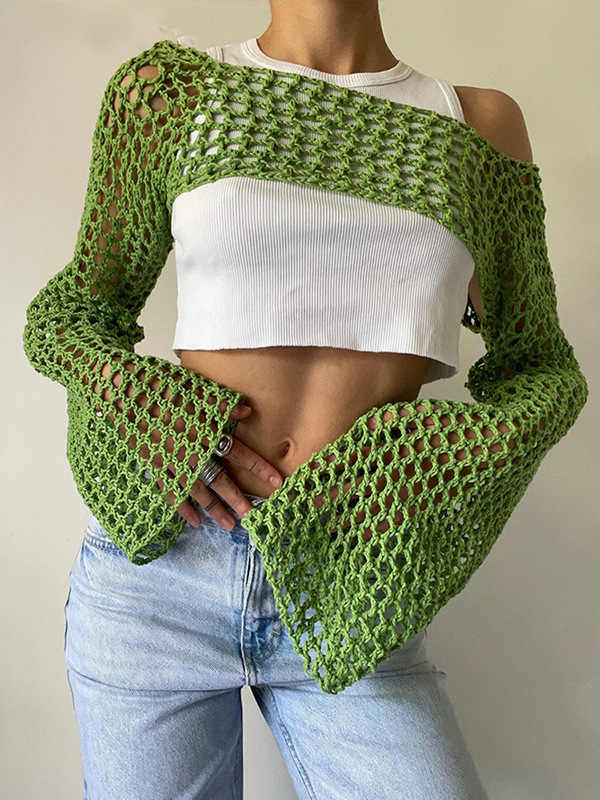 Street Mesh Hollow Knitted Blouse - Image 5