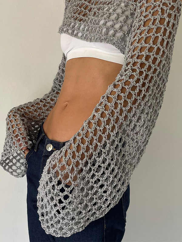 Street Mesh Hollow Knitted Blouse - Image 6