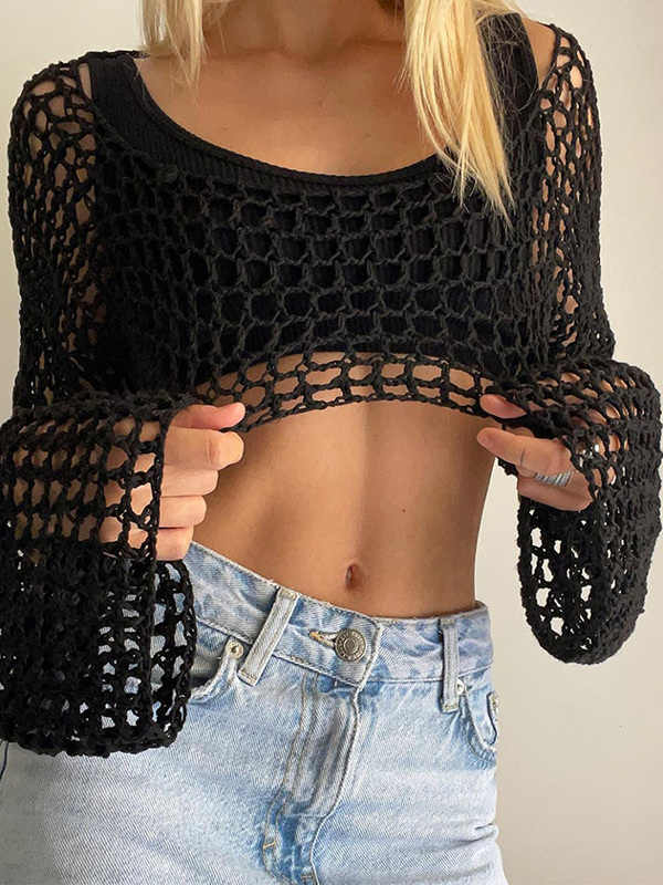 Street Mesh Hollow Knitted Blouse - Image 7