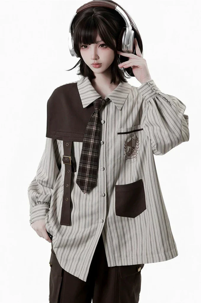 Striped Shirt Dress + Shirt + Cargo Pants + Tie - Image 3