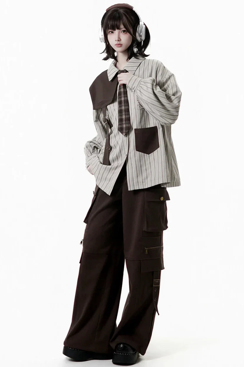 Striped Shirt Dress + Shirt + Cargo Pants + Tie - Image 6