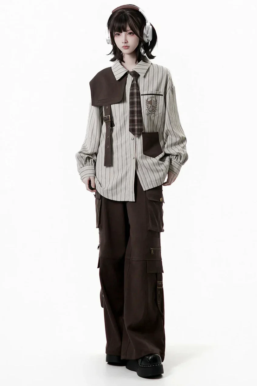 Striped Shirt Dress + Shirt + Cargo Pants + Tie - Image 7