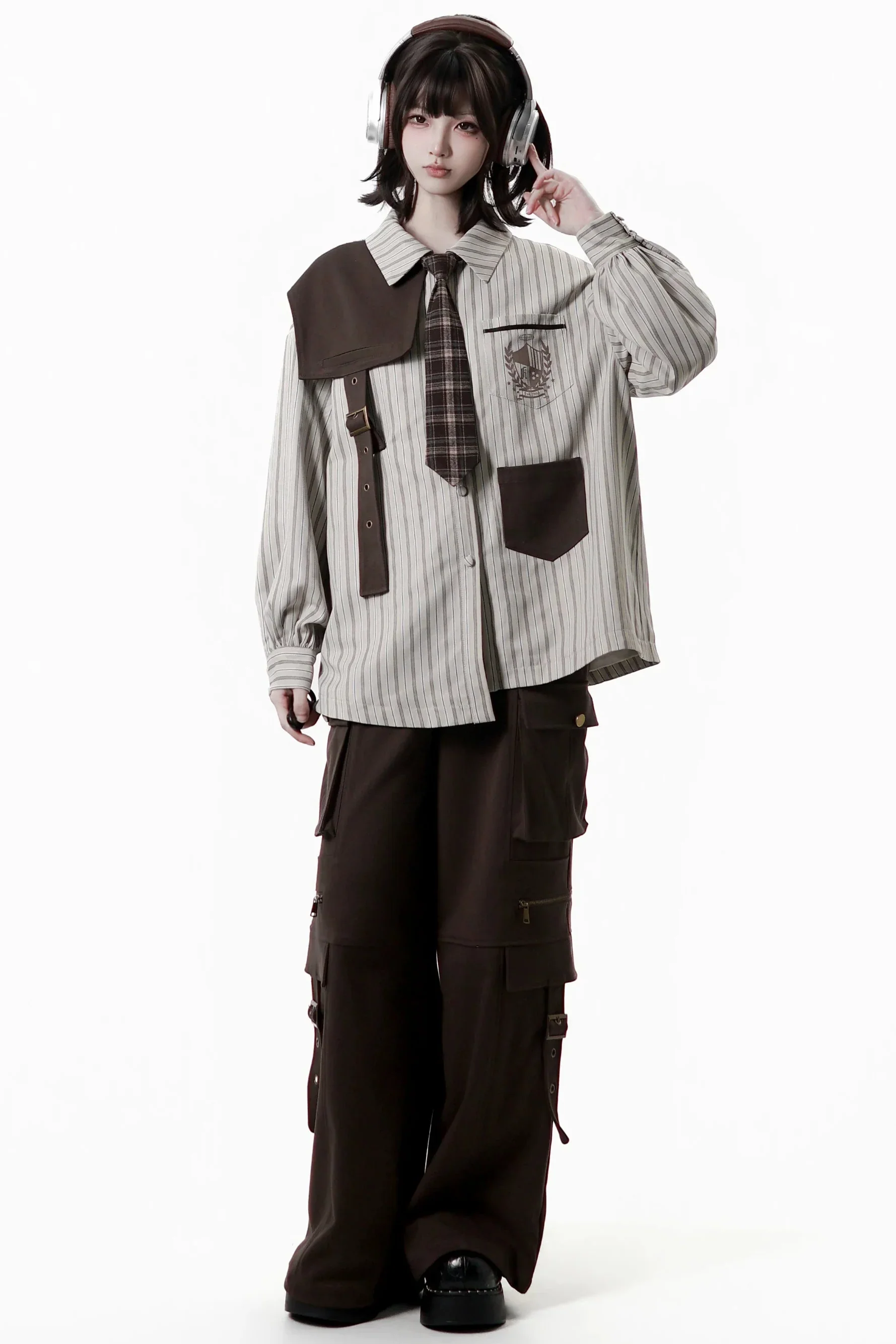 Striped Shirt Dress + Shirt + Cargo Pants + Tie - Image 8
