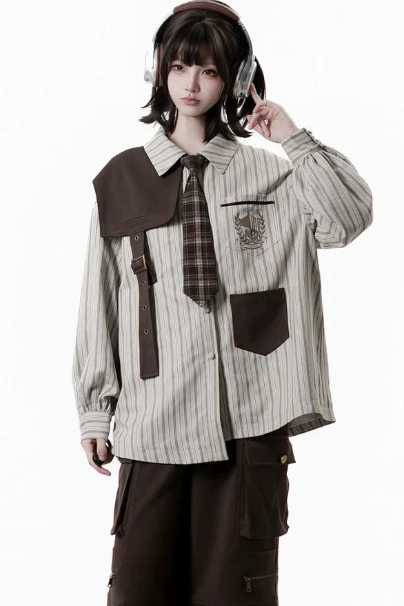 Striped Shirt Dress + Shirt + Cargo Pants + Tie - Image 4