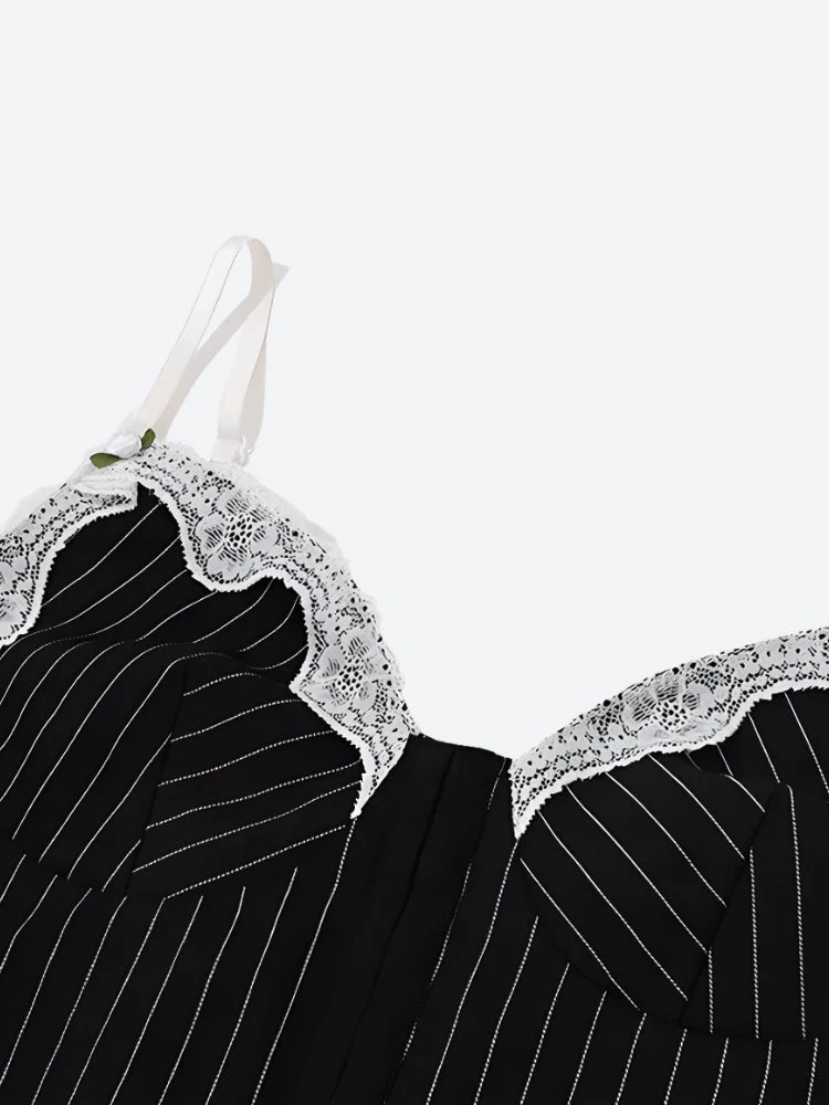 Striped Lace Trim Corset Top - Image 3