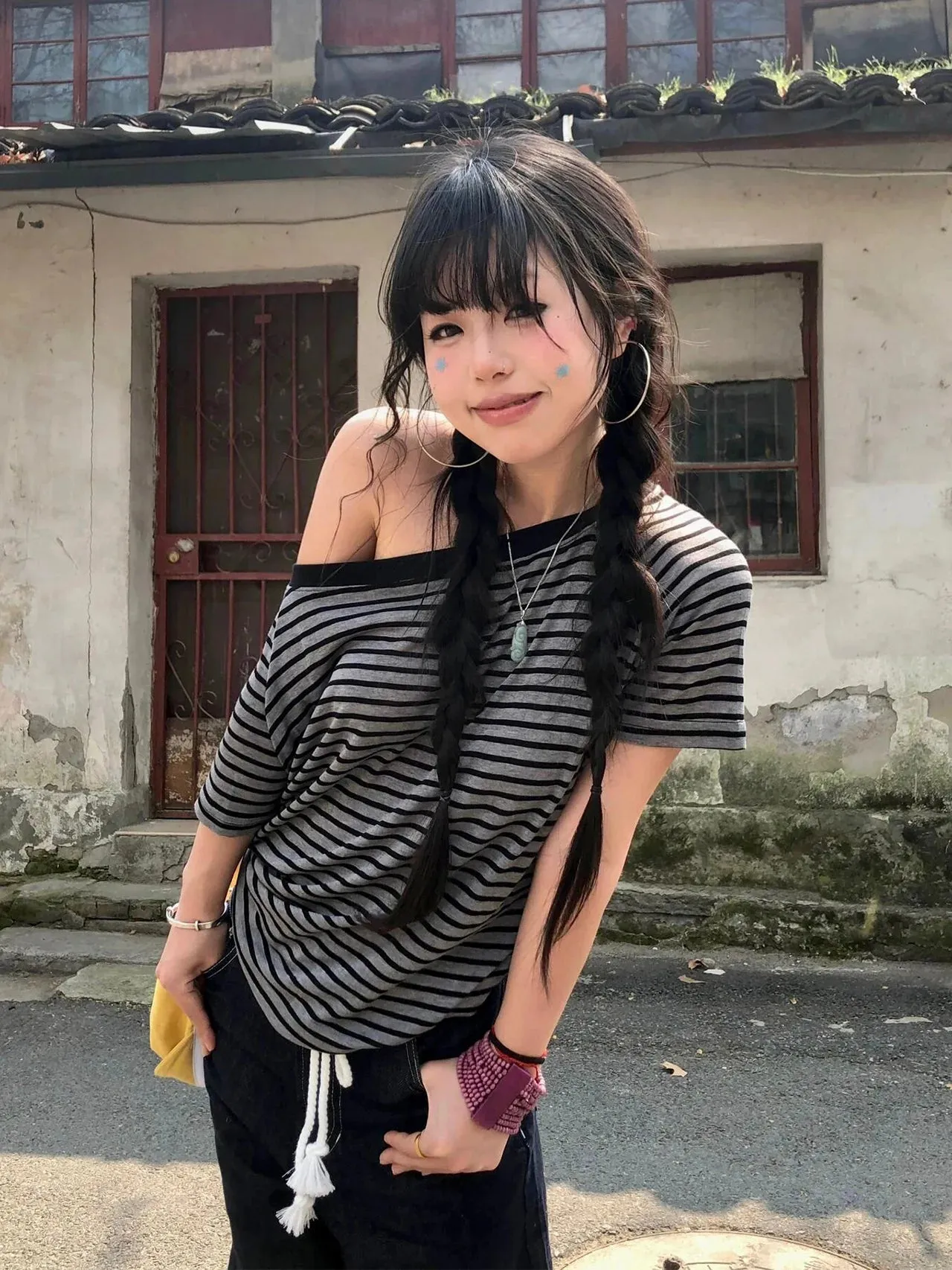 Striped One Shoulder Tee - Image 2