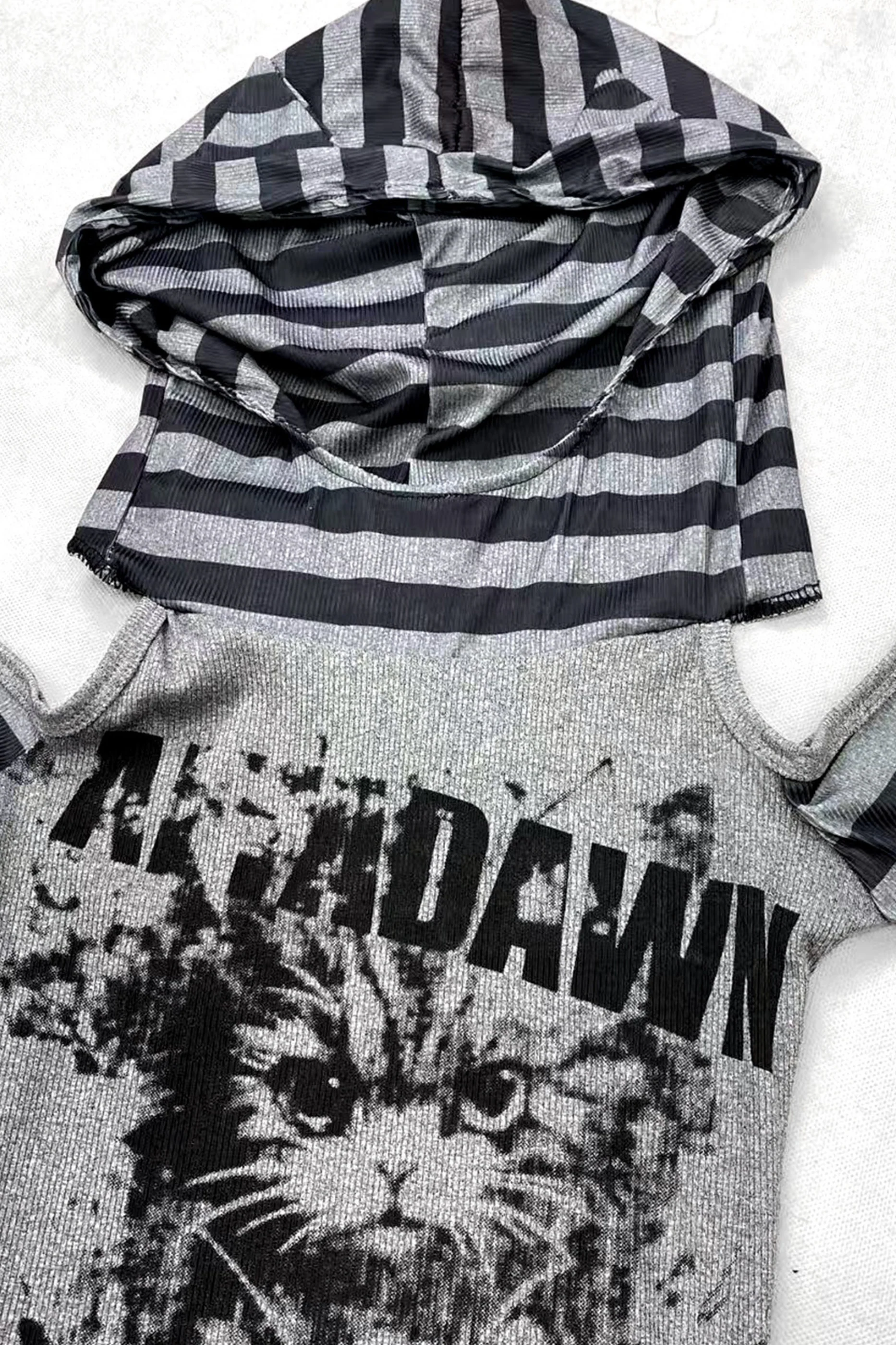 Striped Cat Patchwork Hooded Top - Image 4