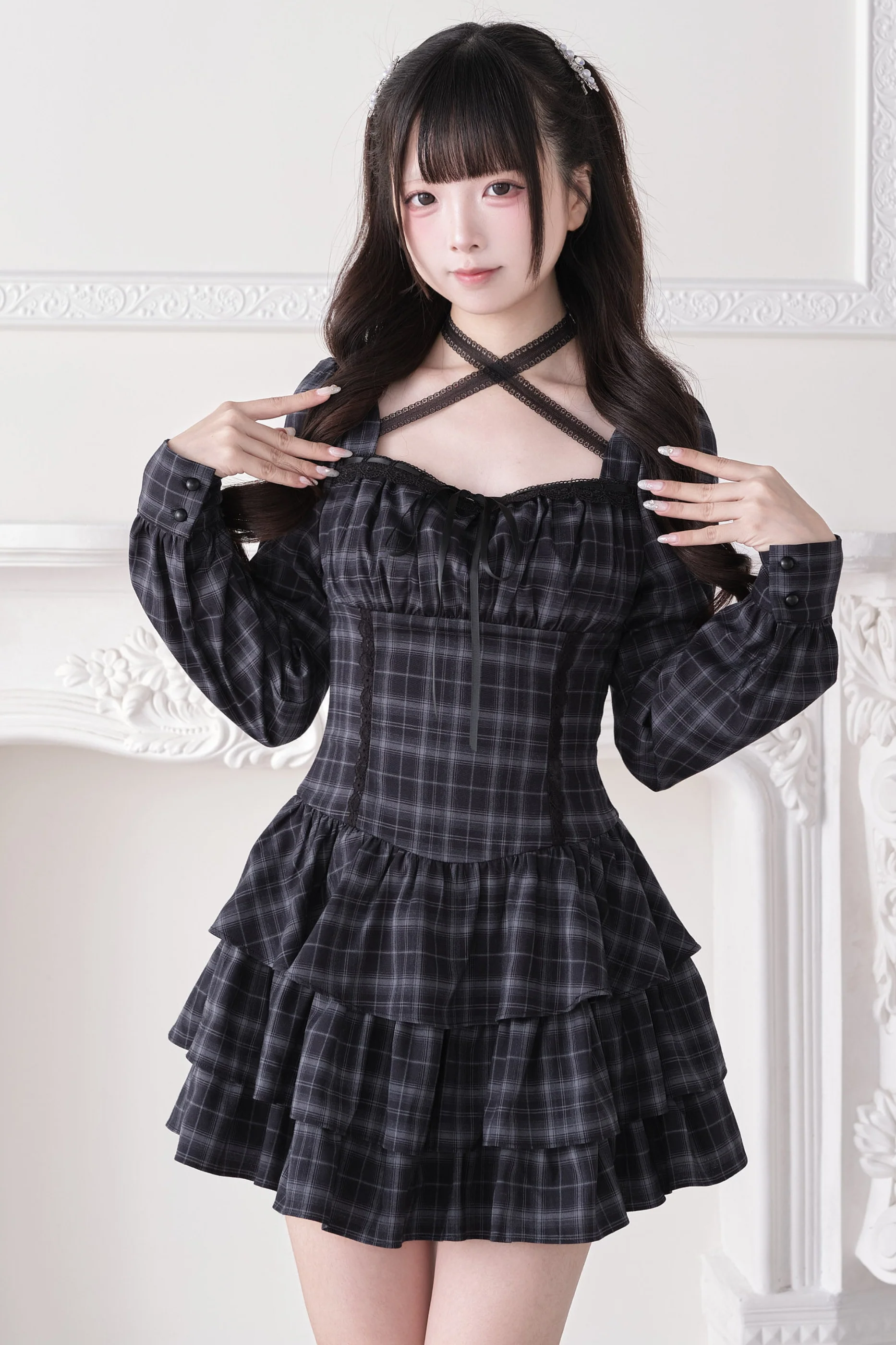 Striped Plaid Lace Dress - Image 2
