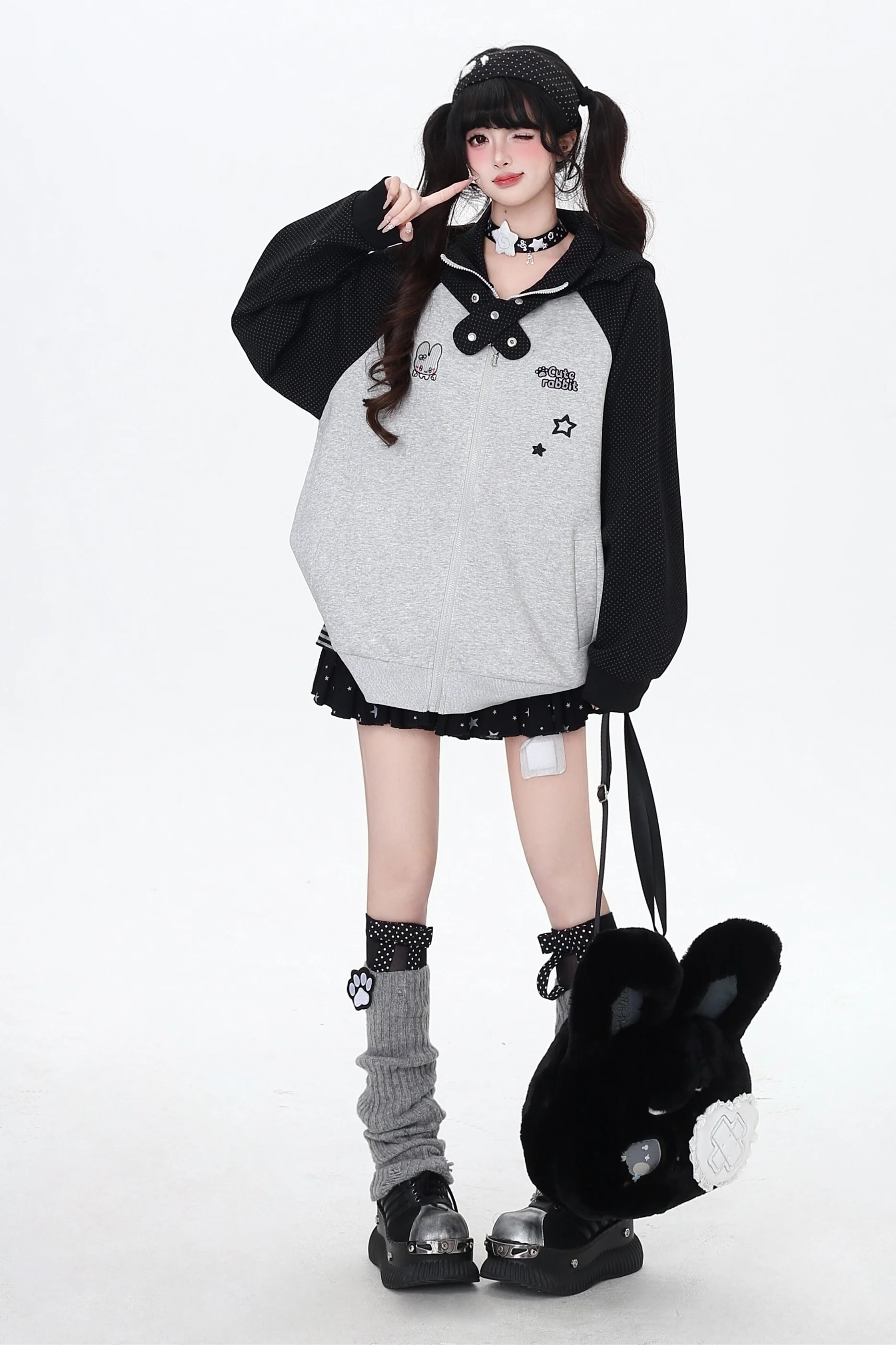 Dark Rabbit Ear Hooded Jacket - Image 13