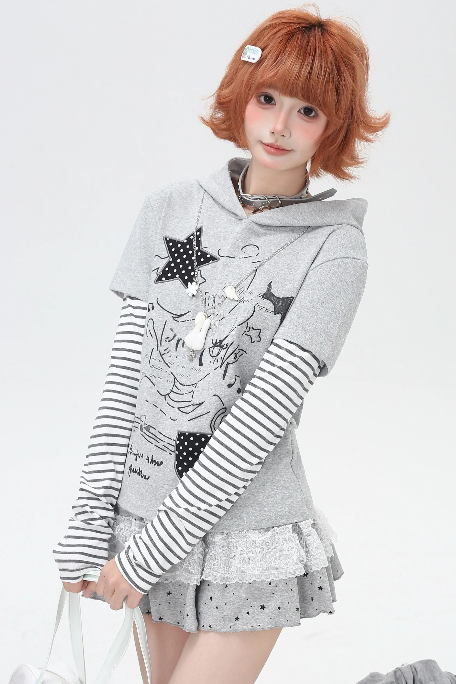 Striped Fake Two-Piece Hooded Top - Image 10