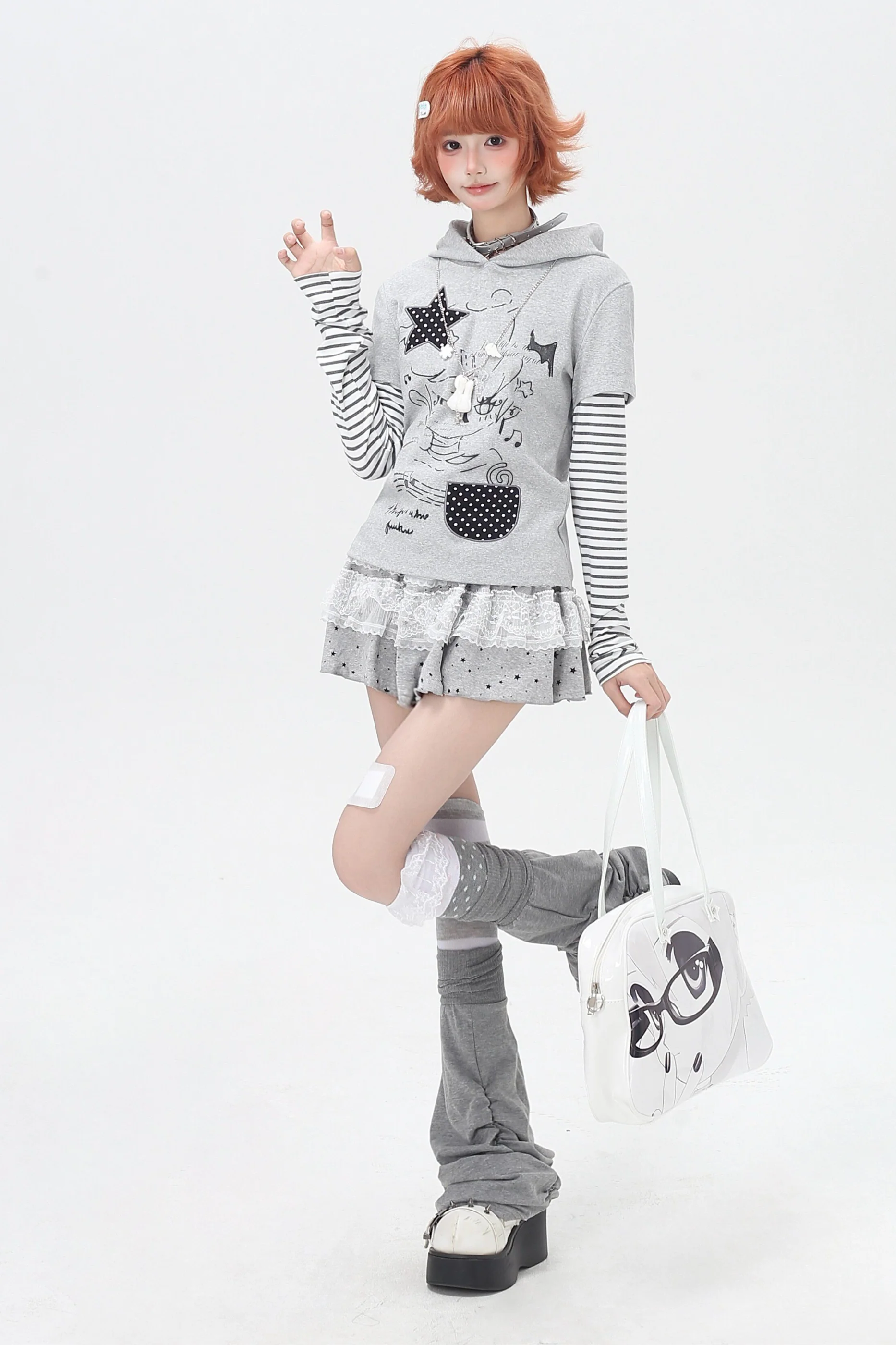 Striped Fake Two-Piece Hooded Top - Image 12