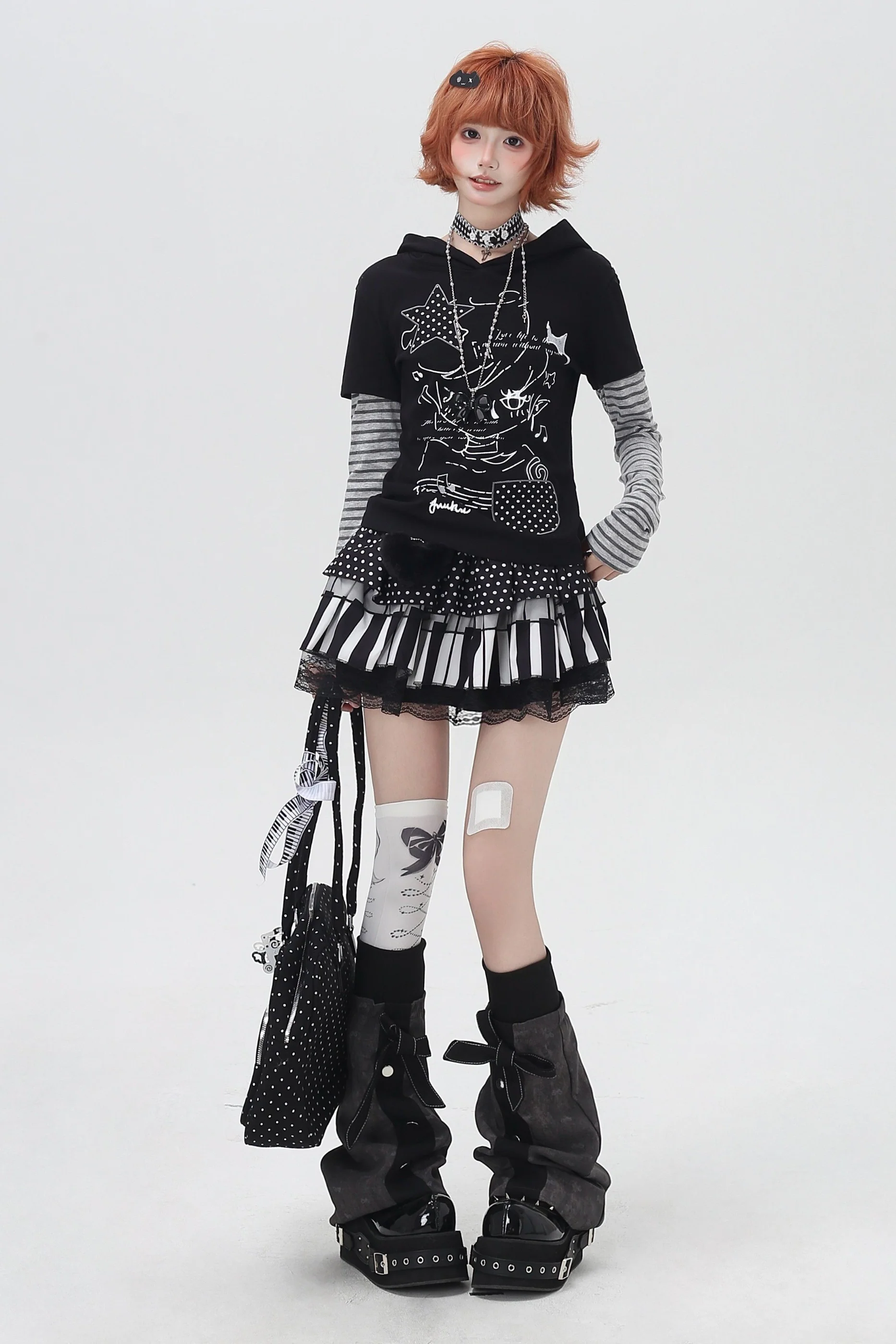 Striped Fake Two-Piece Hooded Top - Image 7