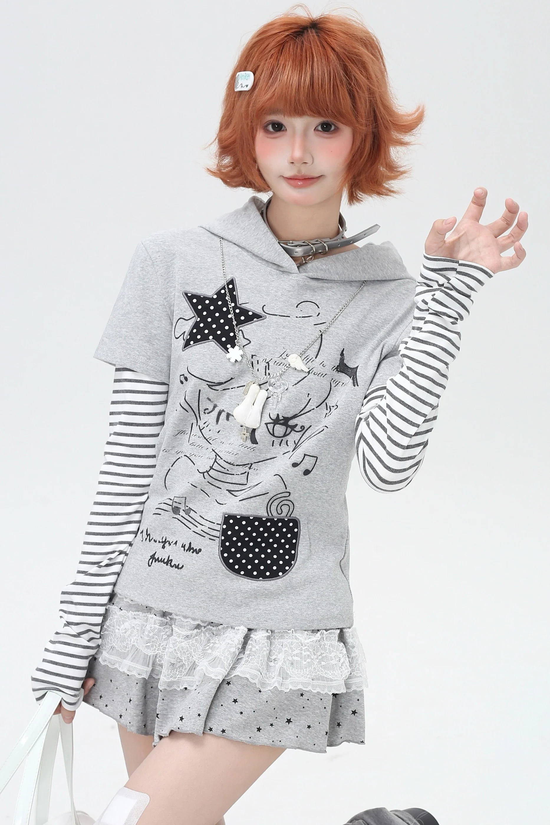 Striped Fake Two-Piece Hooded Top - Image 9