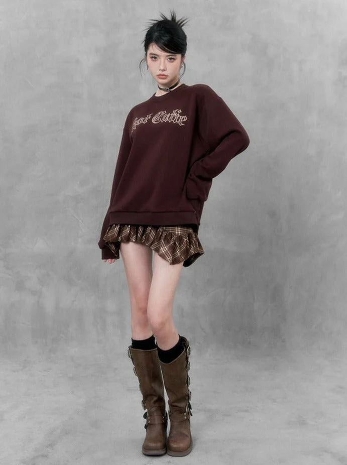 Style Retro Loose Velvet Logo Sweatshirt - Image 4