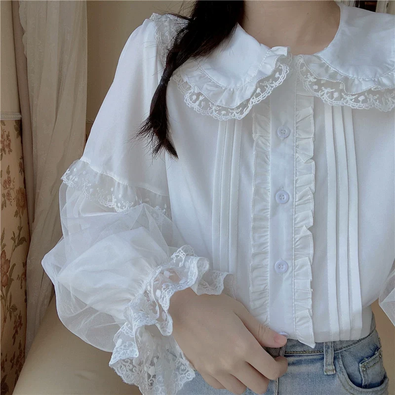 Sweet Lolita Shirt White Doll Collar Shirt - Image 10