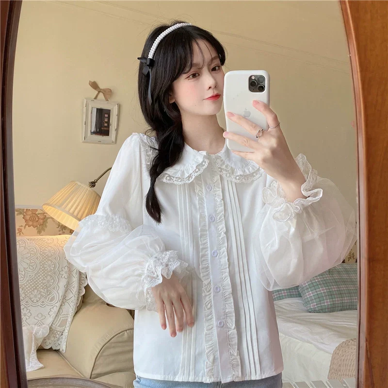 Sweet Lolita Shirt White Doll Collar Shirt - Image 11