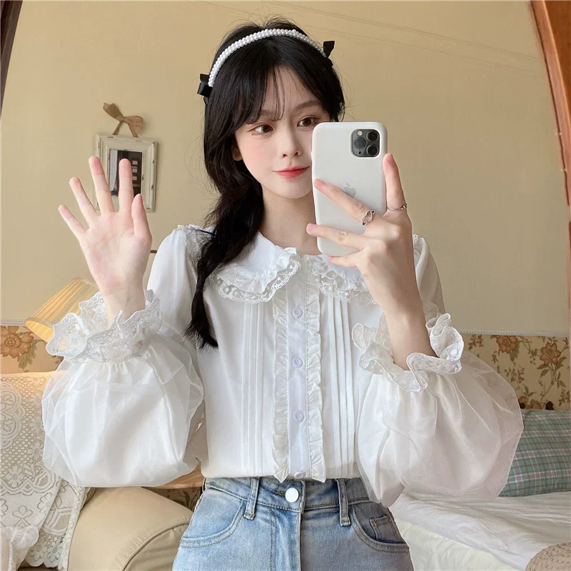 Sweet Lolita Shirt White Doll Collar Shirt - Image 13
