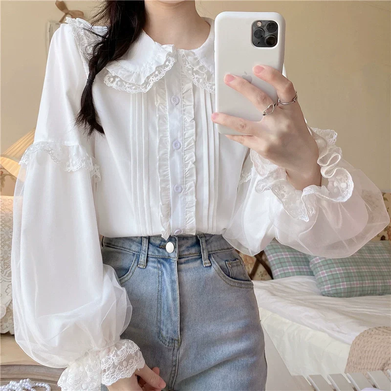 Sweet Lolita Shirt White Doll Collar Shirt - Image 14