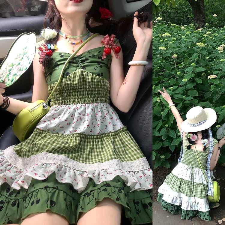 Sweet Cherry Plaid Suspender Dress - Image 5