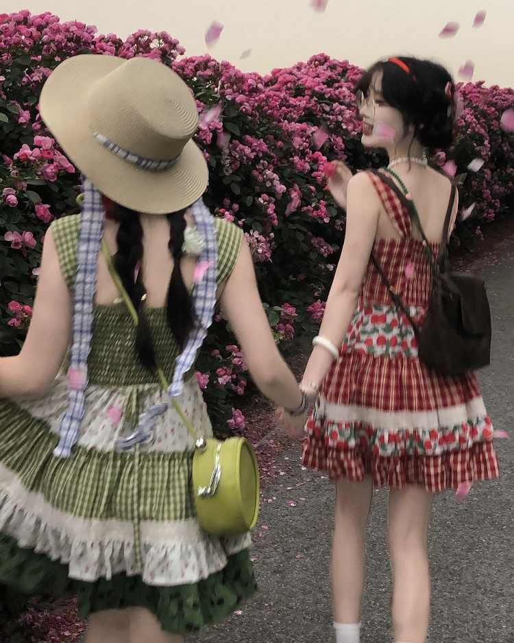 Sweet Cherry Plaid Suspender Dress - Image 6