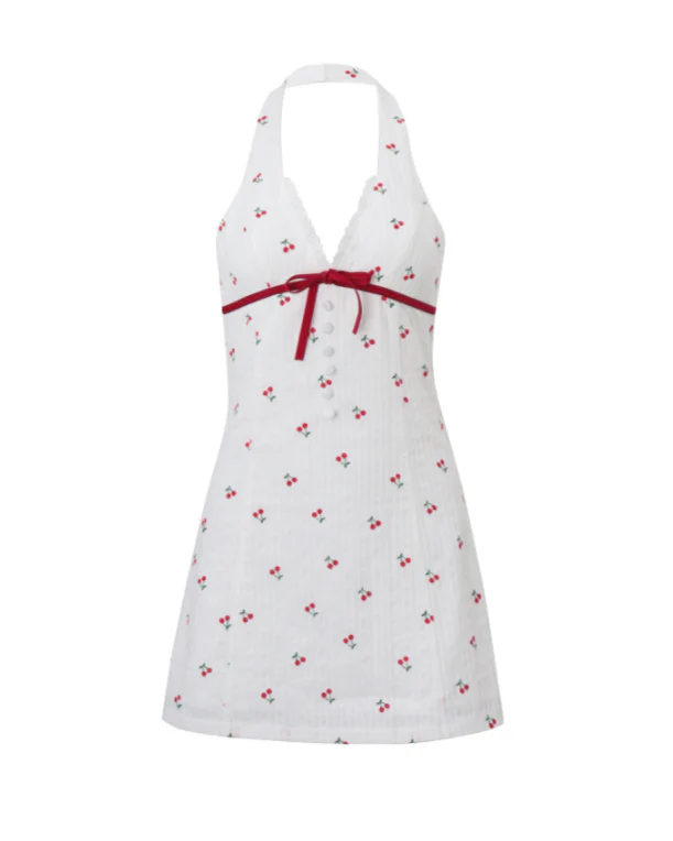 Sweet Cherry Summer Mini Floral Dress - Image 4