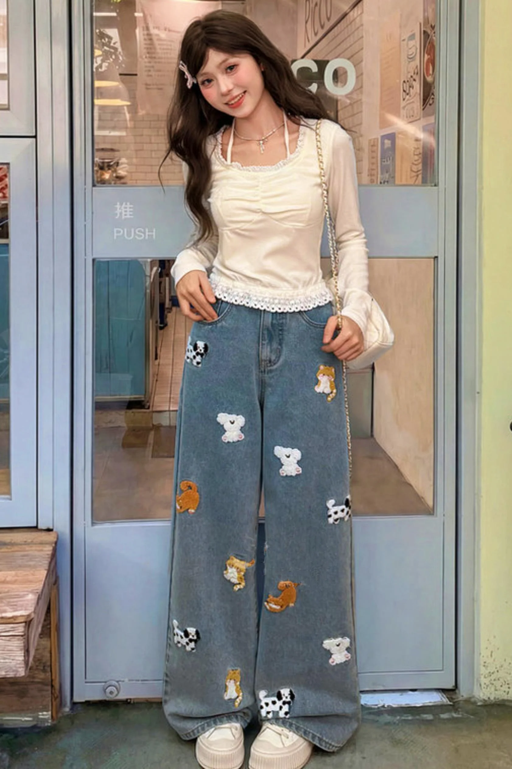 Sweet Embroidered Denim Pants - Image 9