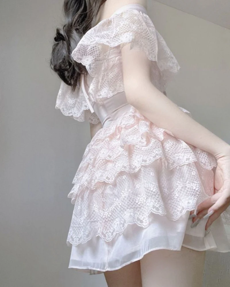 Sweet Flower Waist Slimming Cake Mini Coquette Dress - Image 3