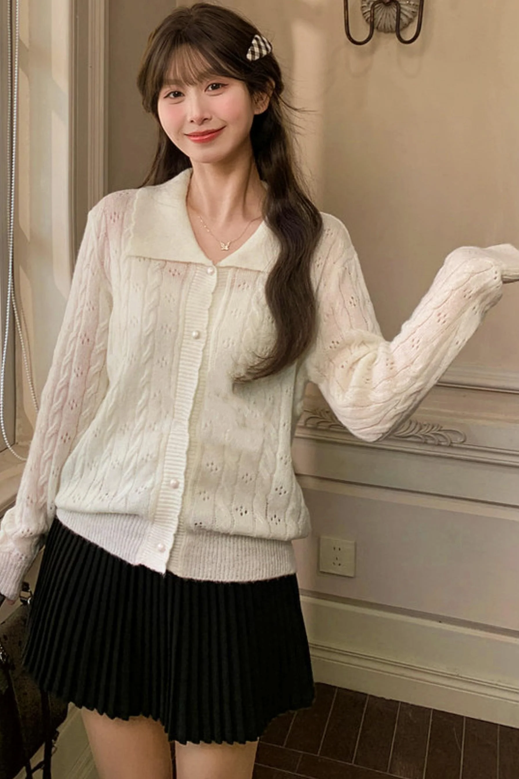 Sweet Girly Hollow Knit Cardigan - Image 3