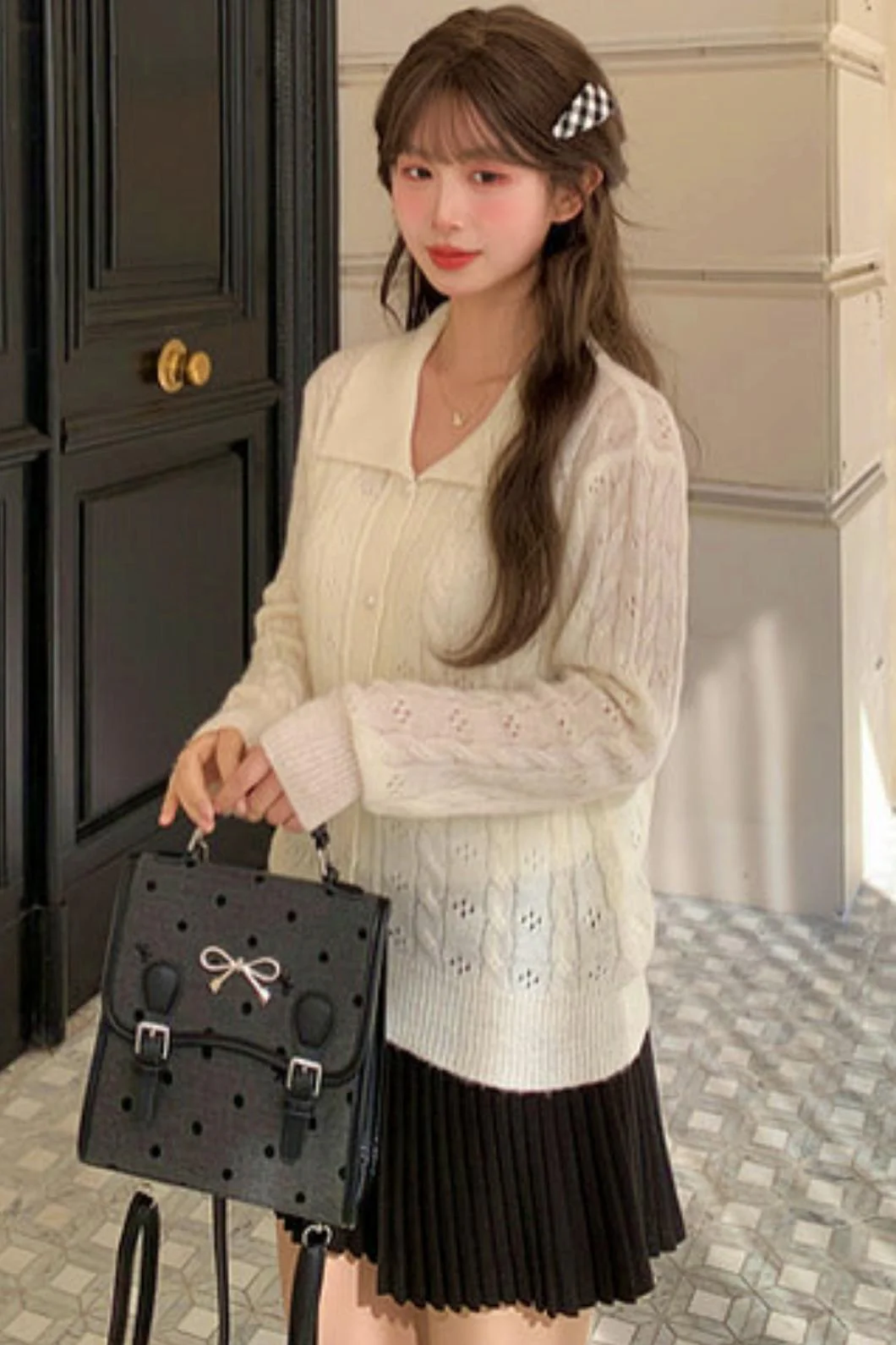 Sweet Girly Hollow Knit Cardigan - Image 5