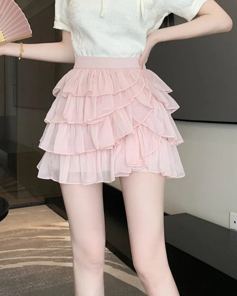 Sweet Irregular Ruffle Cake Skirt - Image 2